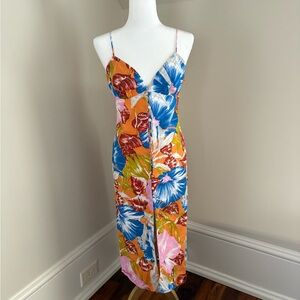 Zara Vibrant Floral Midi Dress with Spaghetti Straps